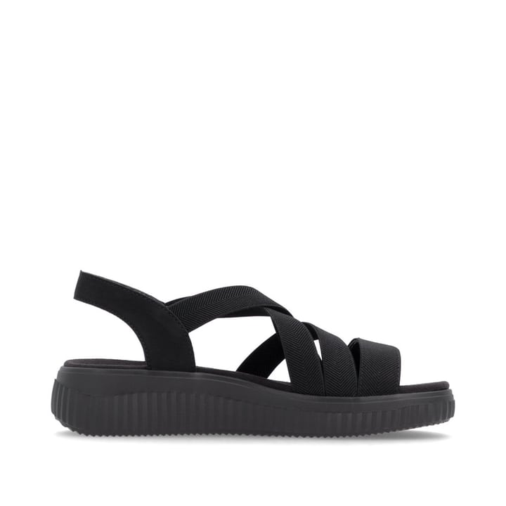 Schwarze remonte Riemchensandalen D3L52-00 mit einem Gummizug sowie Extraweite H. Schuh Innenseite.