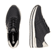 Schwarze remonte Damen Sneaker Low D1327-03 mit einem Reißverschluss. Schuh von oben, liegend.