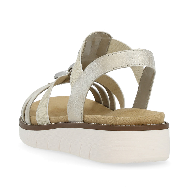 Beige vegane remonte Riemchensandalen D2073-60 mit einem Gummizug. Schuh von hinten.