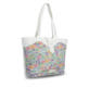 Sac à main remonte Q0772-80 blanc avec tissu en maille brodée colorée avec fermeture magnétique. Côté gauche.