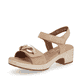 Braunbeige remonte Riemchensandaletten D0N55-60 mit einem Klettverschluss. Schuh seitlich schräg.