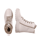 Hellbeige remonte Damen Schnürstiefel D0E72-60 mit einem Reißverschluss. Schuh von oben, liegend.