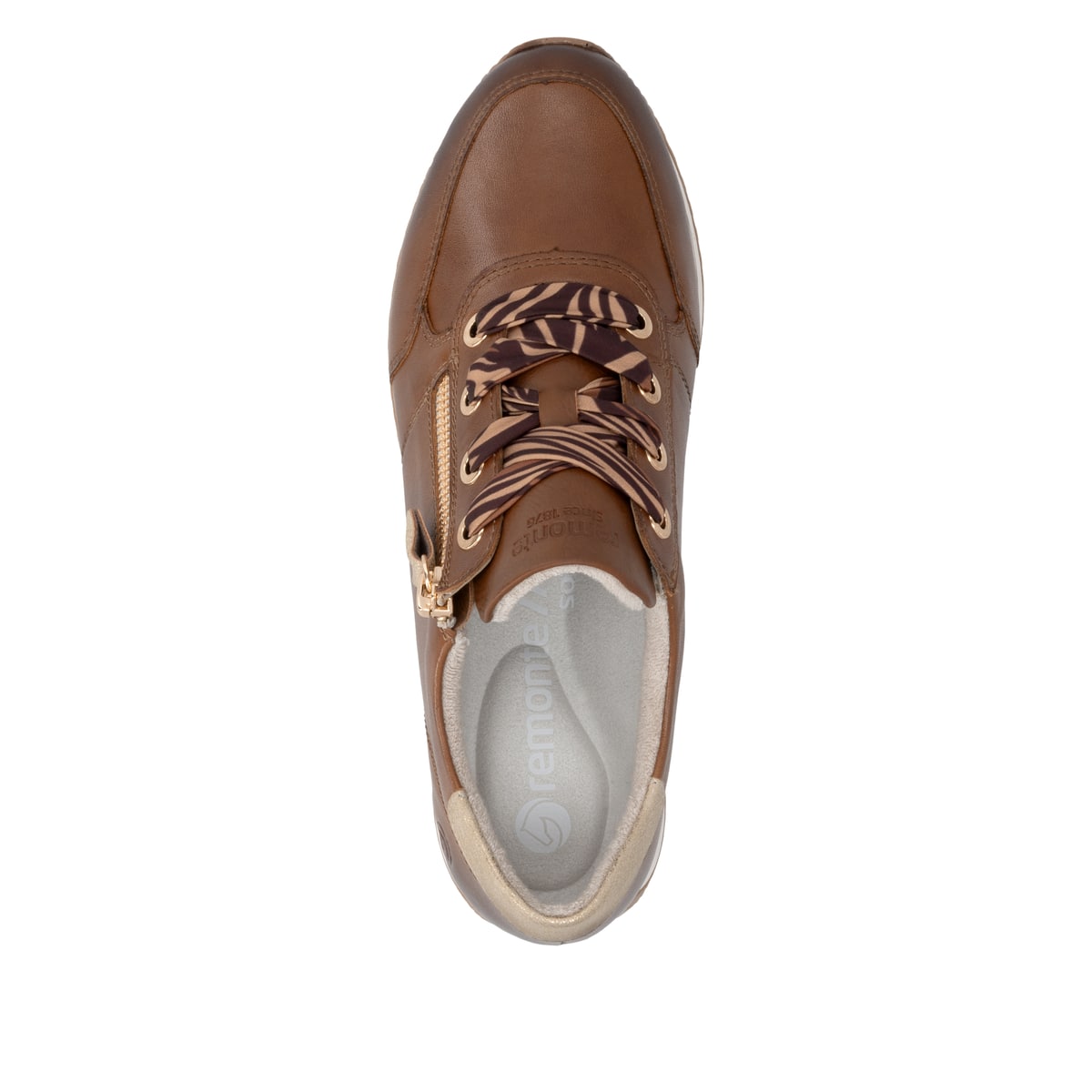 Baskets basses remonte marron pour femme D0H11-25 avec fermeture éclair. Chaussure vue de dessus.