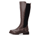 Dunkelbraune remonte Hochschaftstiefel D1W77-25 mit einem Reißverschluss. Schuh Außenseite.