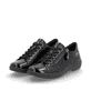 Schwarze remonte Damen Schnürschuhe D1E03-01 mit einem Reißverschluss. Schuhpaar seitlich schräg.