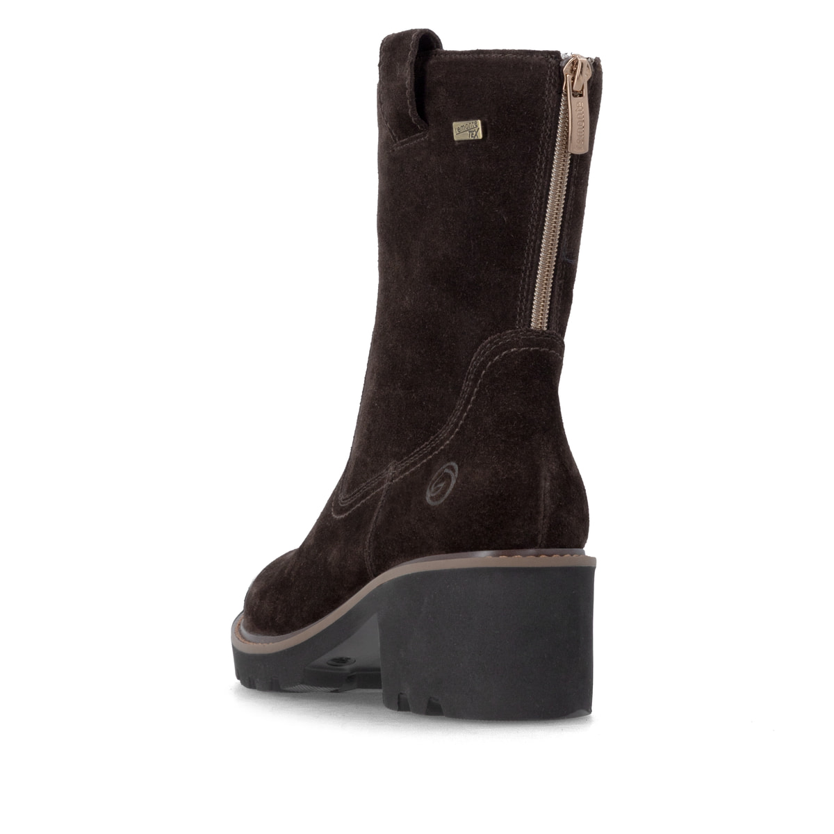Dunkelbraune remonte Damen Kurzstiefel D0A82-25. Schuh von hinten.