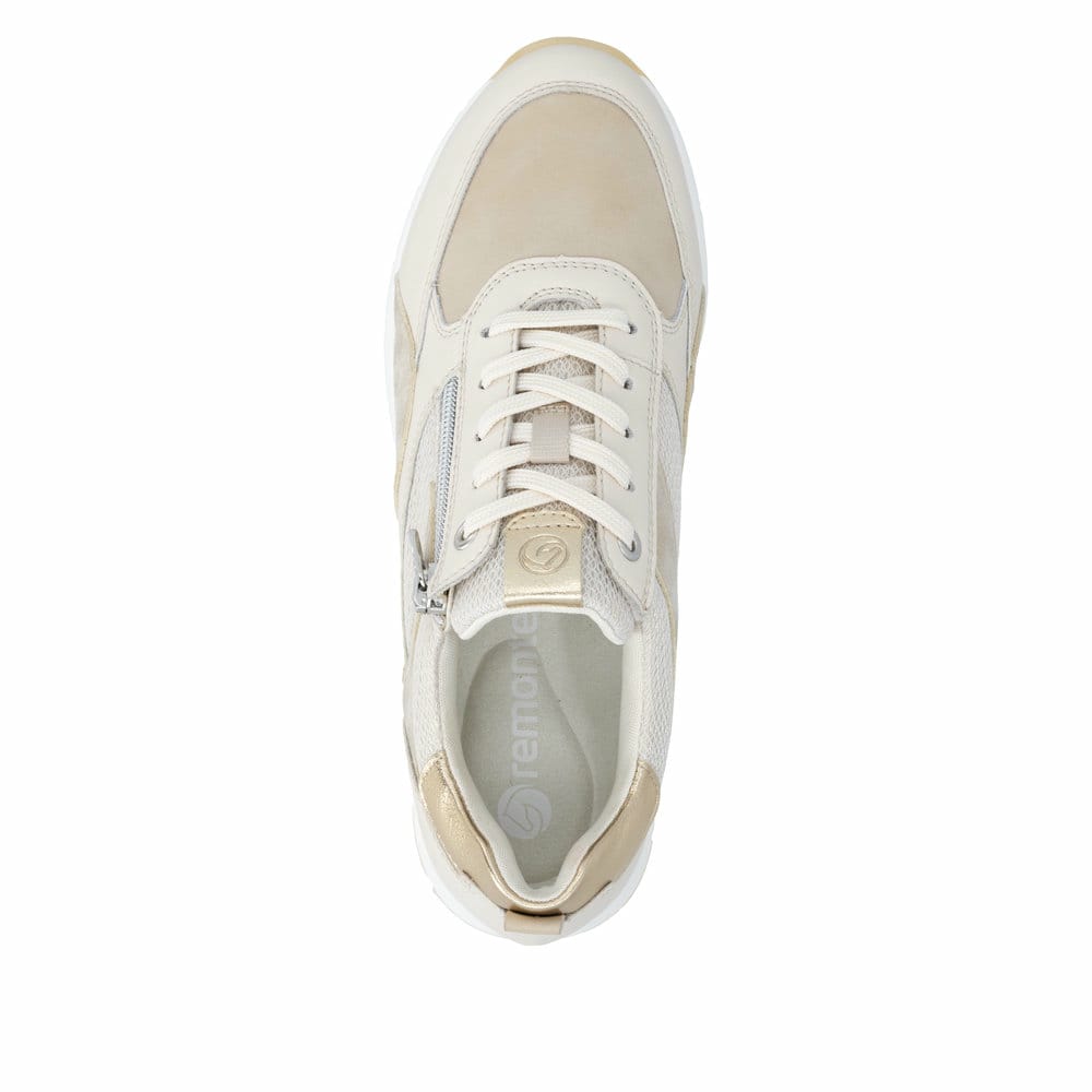 Baskets basses remonte beiges pour femme D2G11-60 avec fermeture éclair. Chaussure vue de dessus.