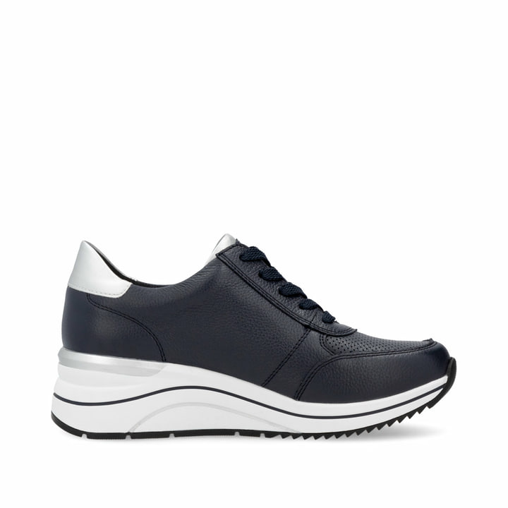 Blaue remonte Damen Sneaker Low D0T04-14 mit Reißverschluss sowie Extraweite H. Schuh Innenseite.