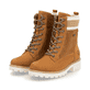 Braune remonte Damen Schnürstiefel D0W77-22 mit wasserabweisender TEX-Membran. Schuhpaar seitlich schräg.