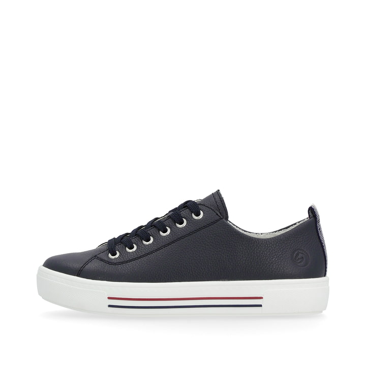 Blaue remonte Damen Sneaker Low D0900-15 mit Schnürung sowie der Komfortweite G. Schuh Außenseite.