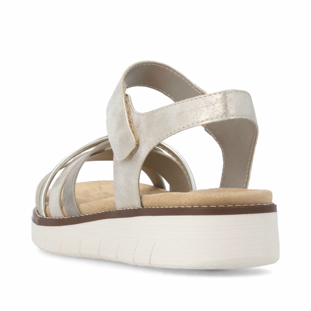 Metallische vegane remonte Riemchensandalen D2058-90 mit einem Klettverschluss. Schuh von hinten.