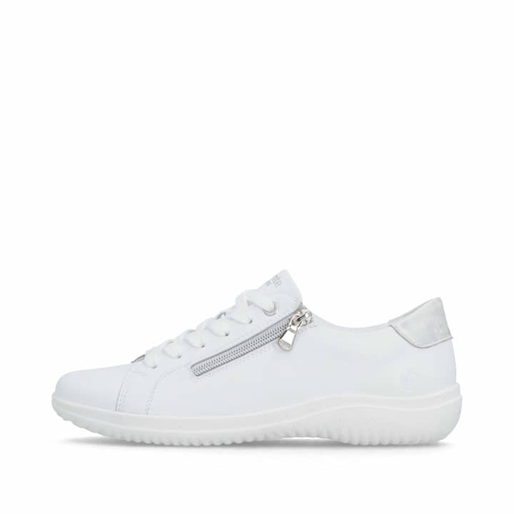 Weiße remonte Damen Schnürschuhe D1E03-81 mit einem Reißverschluss. Schuh Außenseite.