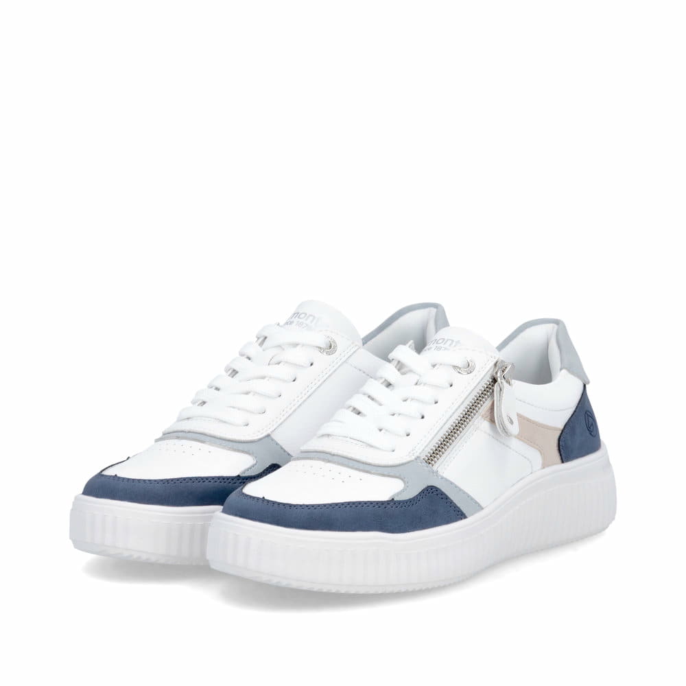 Chaussures à lacets remonte blanches femme D3E05-80 avec fermeture éclair. Chaussures inclinées sur le côté.
