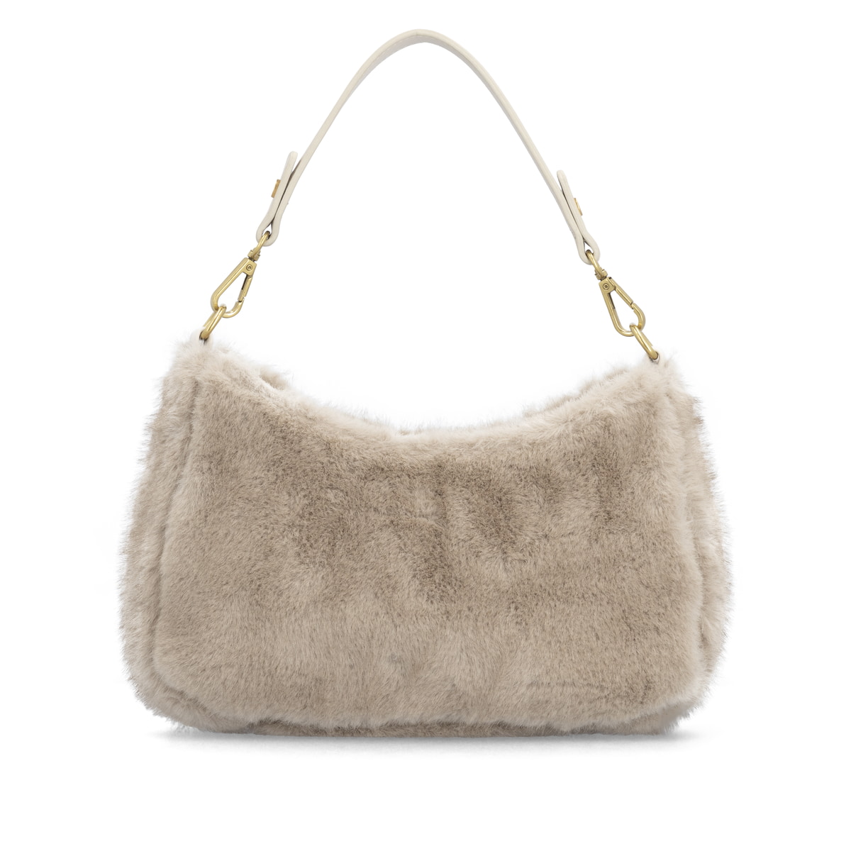 remonte Handtasche Q0721-60 in Beige mit kurzem und langem Riemen, rotem Innenfutter und Reißverschluss am Hauptfach. Rückseite.