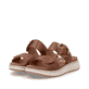 Braune remonte Damen Pantoletten D3J51-24 mit trendiger Schnalle. Schuhpaar seitlich schräg.
