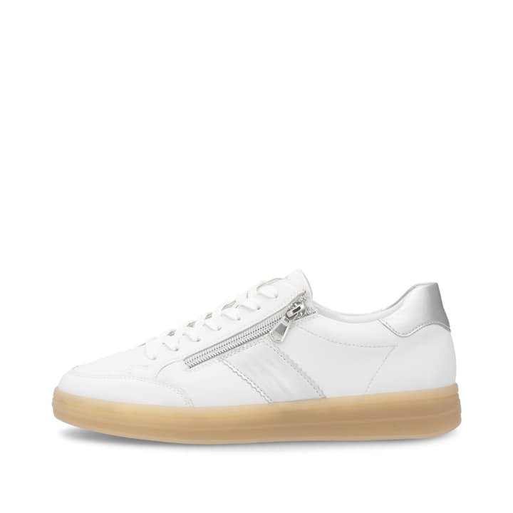 Weiße remonte Damen Sneaker Low D2C02-80 mit Reißverschluss sowie Komfortweite G. Schuh Außenseite.