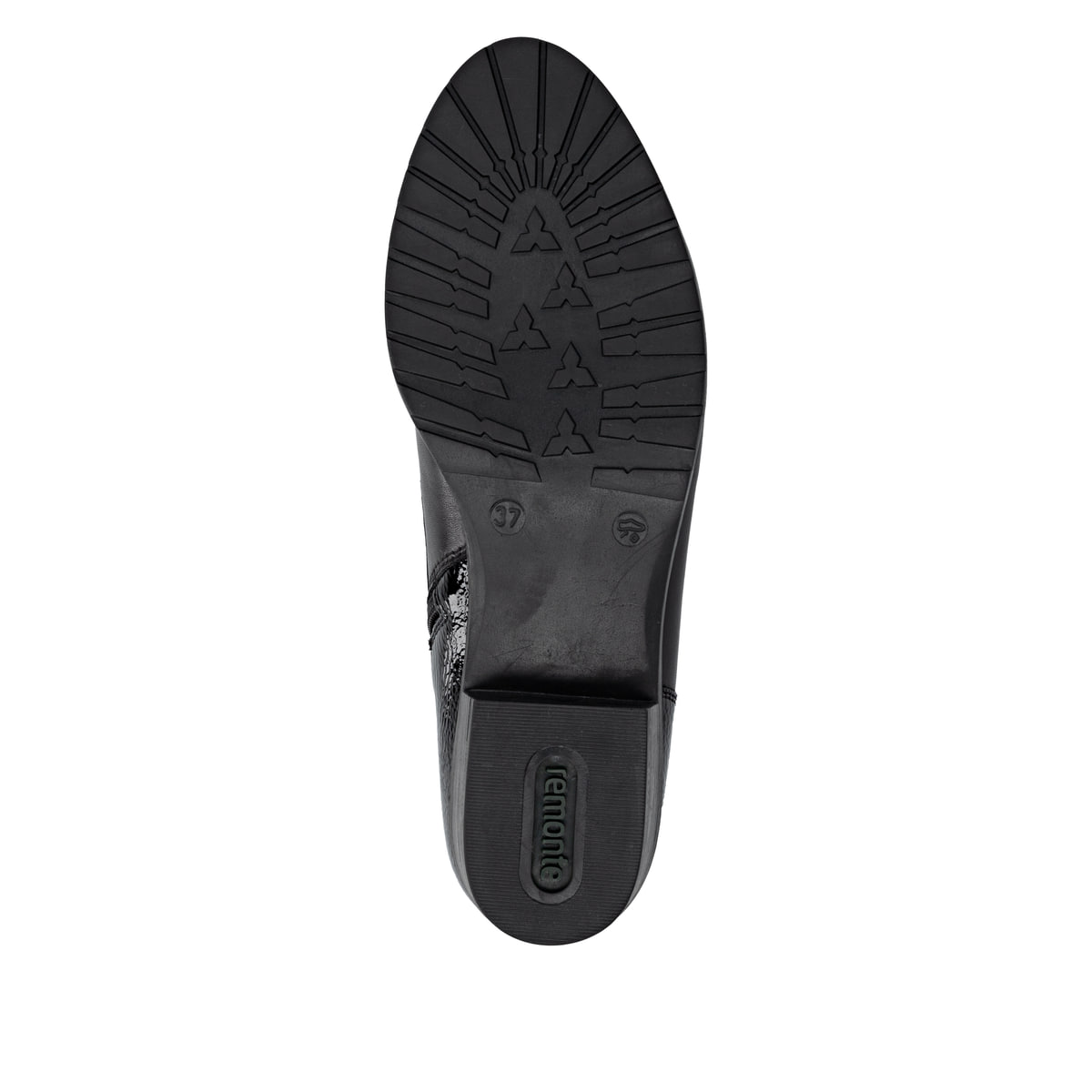 Bottines remonte noires pour femme D6882-00 avec fermeture éclair. Semelle extérieure de la chaussure.
