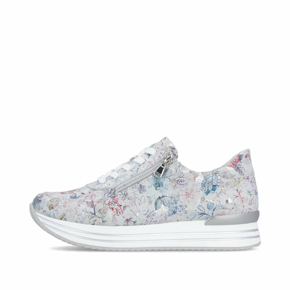 Mehrfarbige remonte Damen Sneaker Low D1326-90 mit floralem Muster. Schuh Außenseite.
