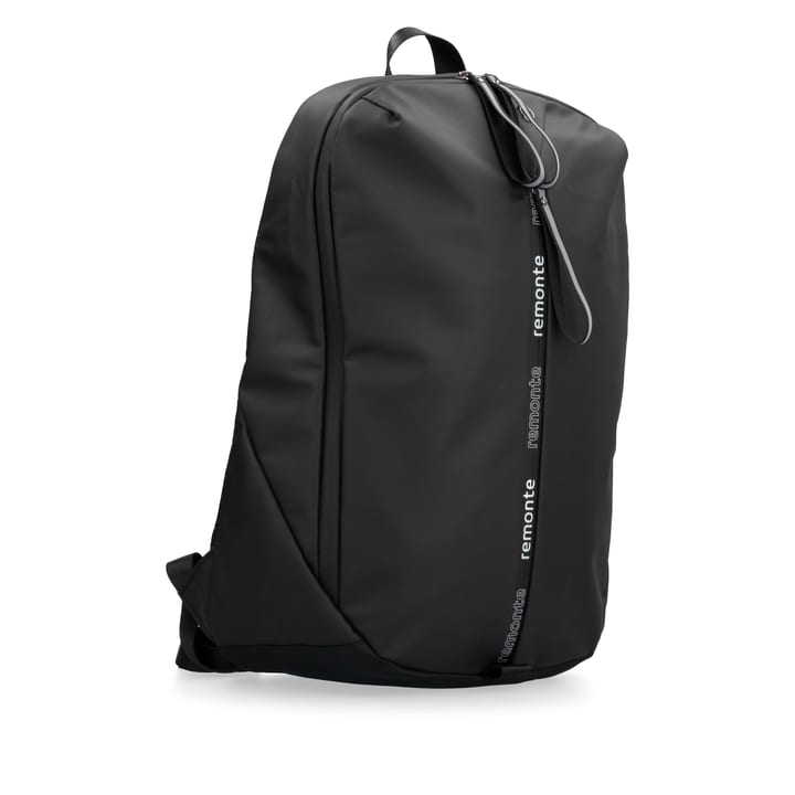 Shoppe jetzt den remonte Rucksack Q0531-00 in Schwarz mit mattem Finish, Reißverschluss, Laptopfach und reflektierenden Schlaufen an den Reißverschlüssen. Linksseitig.
