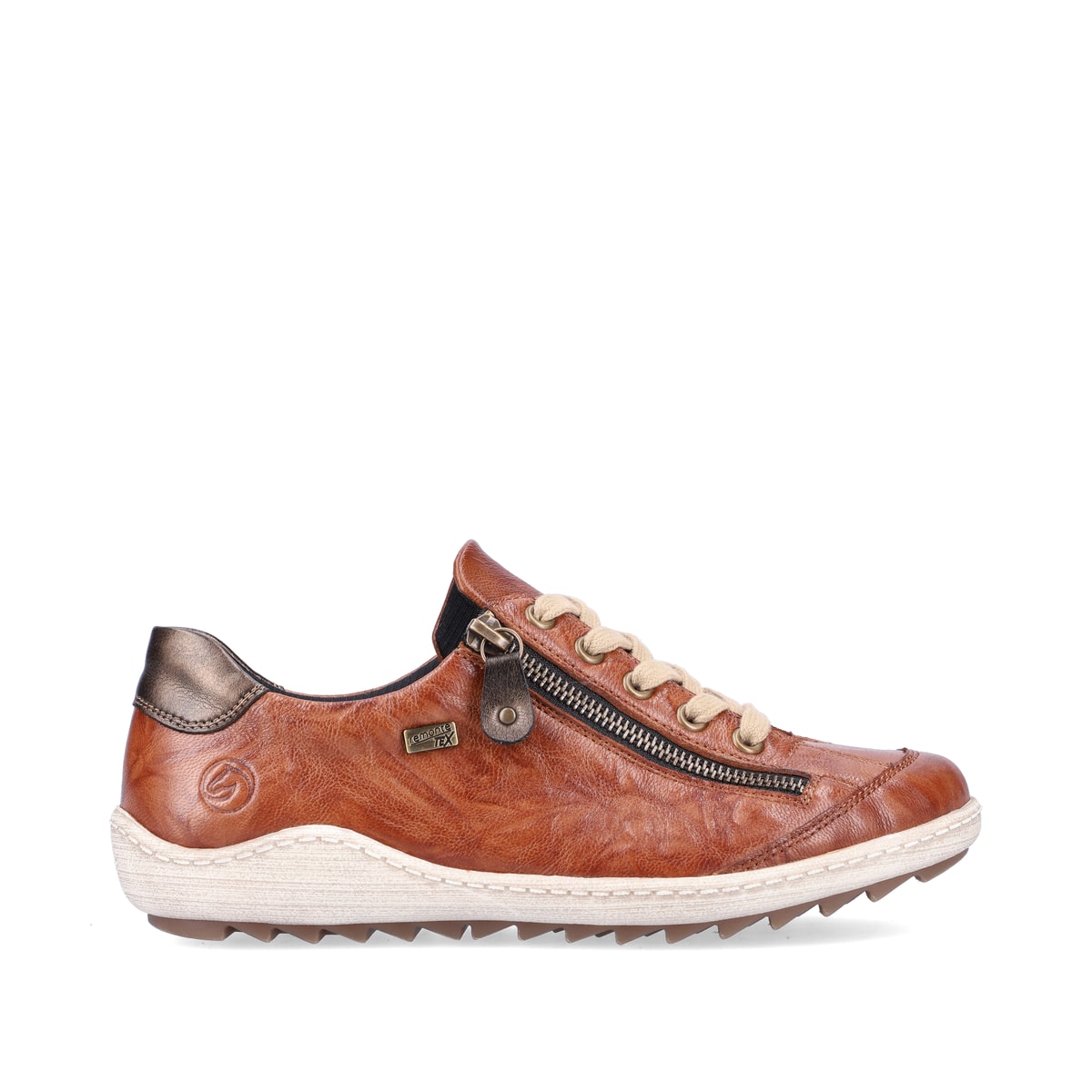Braune remonte Damen Schnürschuhe R1402-22 mit wasserabweisender TEX-Membran. Schuh Außenseite gespiegelt.