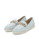 Blaue remonte Damen Loafer D2F00-12 mit Gummizug sowie gepolsterter Einlegesohle. Schuhpaar seitlich schräg.