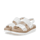 Silberne remonte Keilsandaletten D0Q63-91 mit einem Klettverschluss. Schuhpaar seitlich schräg.