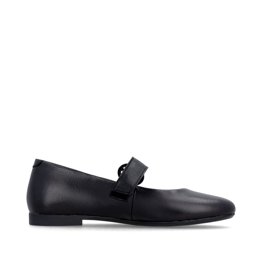 Schwarze remonte Ballerinas D0K14-00 mit einem Klettverschluss. Schuh Innenseite.