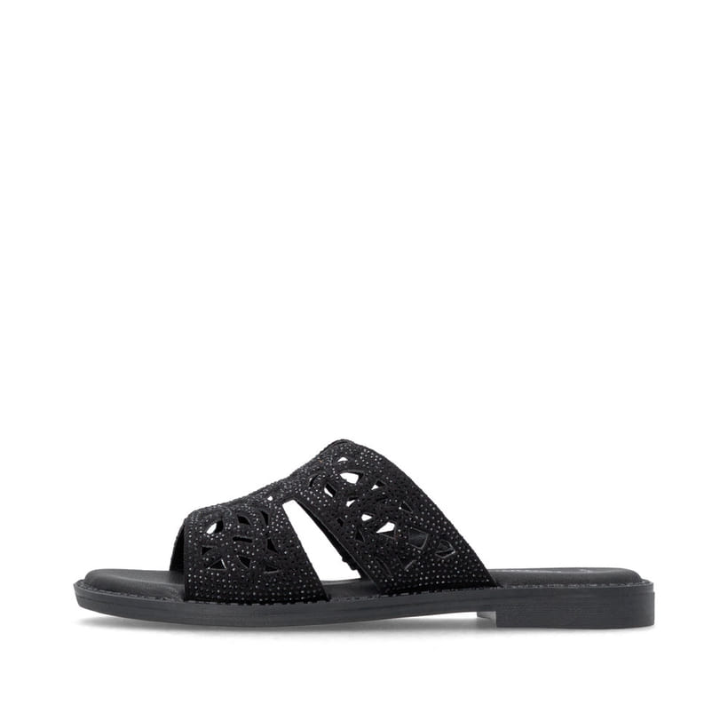 Mules remonte noires vegan pour femme D3647-00 avec bande élastique. Côté extérieur de la chaussure.