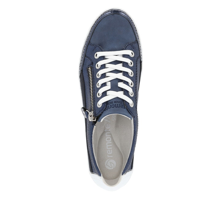 Blaue remonte Damen Sneaker Low D5826-15 mit einem Reißverschluss. Schuh von oben.