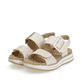Vanillebeige remonte Damen Riemchensandalen D1J53-60 mit einem Klettverschluss. Schuhpaar seitlich schräg.