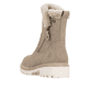 Dunkelbeige remonte Damen Kurzstiefel D0B83-20 mit griffiger Glass-Fibre Sohle. Schuh von hinten.