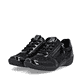 Schwarze remonte Damen Sneaker R7637-04 mit Reißverschluss sowie Extraweite H. Schuhpaar seitlich schräg.