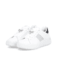Weiße remonte Damen Schnürschuhe D3E02-80 mit dekorativem Schmuckdetail. Schuhpaar seitlich schräg.