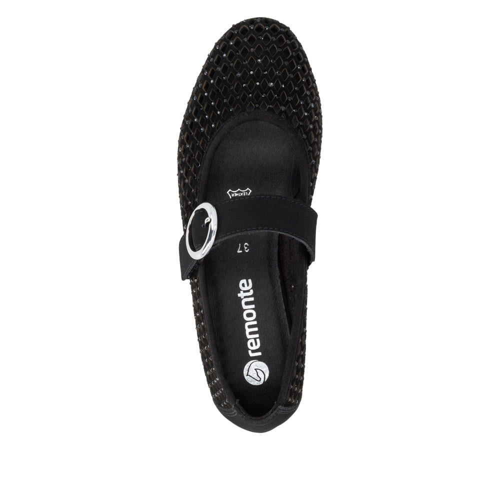 Ballerines remonte noires pour femme D0K18-02. Chaussure vue de dessus.