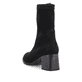 
Mitternachtsschwarze remonte Damen Stiefeletten D0V70-01 mit einer Profilsohle. Schuh von hinten