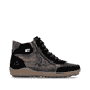 Schwarz-bronzene remonte Damen Schnürstiefel R1452-03 mit einem Reißverschluss. Schuh Außenseite gespiegelt.
