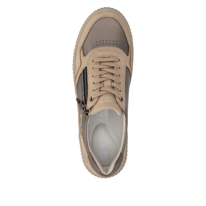 Beige-bronzene remonte Damen Sneaker D3E05-90 mit der ultraleichten lightsole+. Schuh von oben.