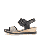 Schwarze remonte Keilsandaletten D6453-01 mit einem Klettverschluss. Schuh Außenseite.