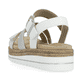 Silberne vegane remonte Riemchensandalen D0Q55-90 mit einem Klettverschluss. Schuh von hinten.