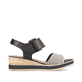 Schwarze remonte Keilsandaletten D6453-01 mit einem Klettverschluss. Schuh Innenseite.