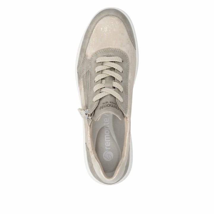Goldene vegane remonte Damen Sneaker D2E05-60 mit einem Reißverschluss. Schuh von oben.