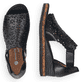 
Asphaltschwarze remonte Damen Keilsandaletten D3056-01 mit einer dämpfenden Sohle. Schuhpaar von oben.