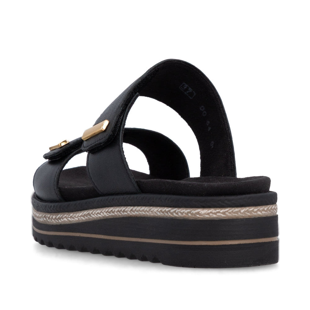 Mules remonte noires pour femme D0Q64-00 avec fermeture velcro. Chaussure vue de l'arrière.