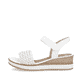 Weiße remonte Keilsandaletten D6465-80 mit einem Klettverschluss. Schuh Außenseite.