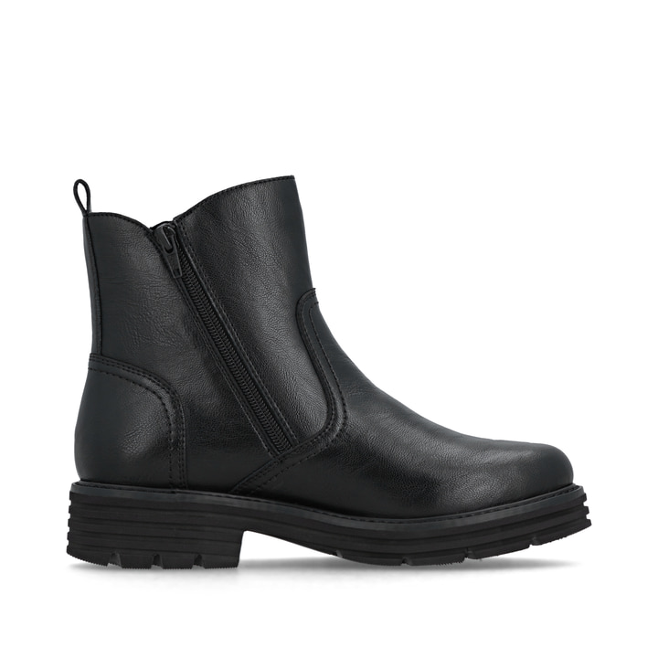 Schwarze remonte Damen Stiefeletten D3A70-00 mit einem Reißverschluss. Schuh Innenseite.