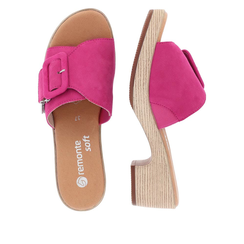 remonte mules roses femmes D0N56-31 avec une fermeture velcro. Chaussure vue de dessus, couchée.