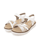 Weiße vegane remonte Riemchensandalen D2058-80 mit einem Klettverschluss. Schuhpaar seitlich schräg.