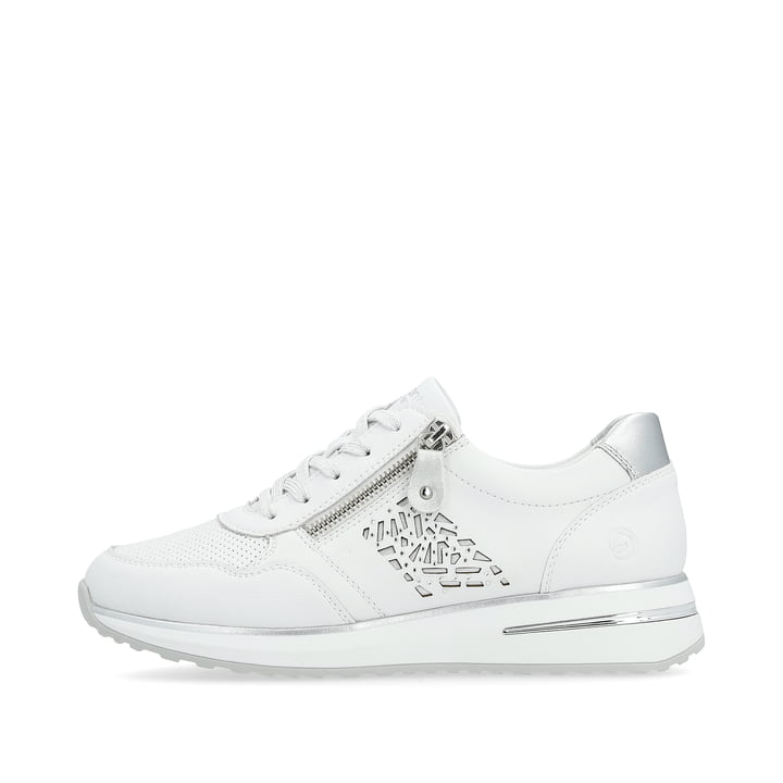 Weiße remonte Damen Sneaker Low D1G00-80 mit einem Reißverschluss. Schuh Außenseite.
