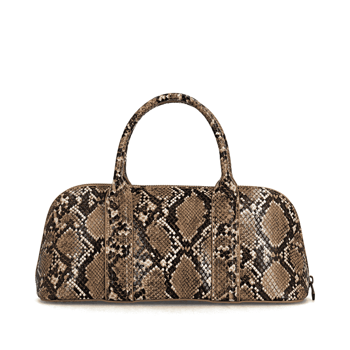 Sac à main remonte Q0673-25 avec motif serpent avec poignée de transport, bandoulière et poche intérieure. Arrière.