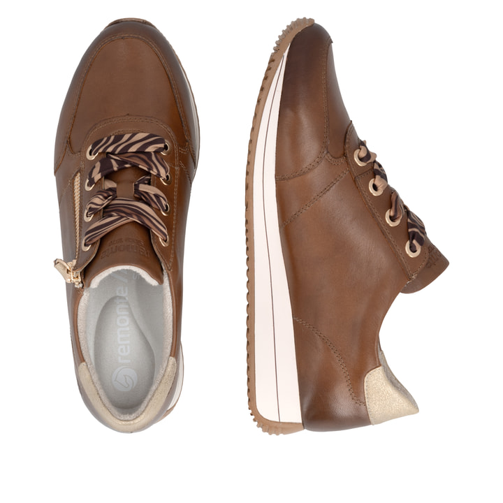 Baskets basses remonte marron pour femme D0H11-25 avec fermeture éclair. Chaussure vue de dessus, couchée.
